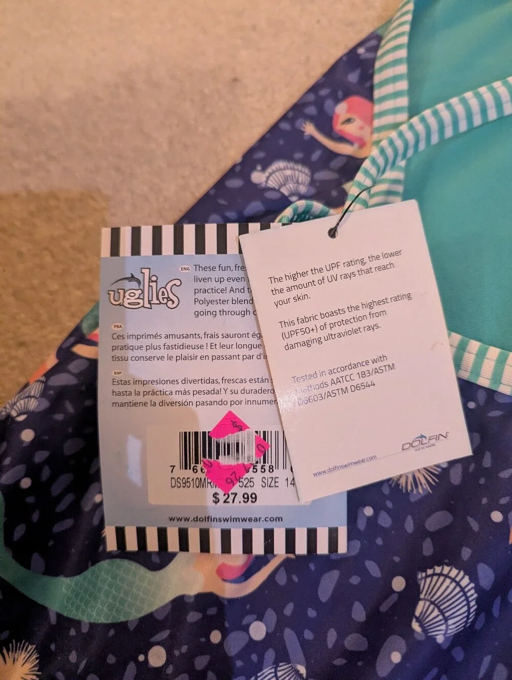 Nwt Dolfin Uglies Mermaid Print One Piece Swimsuit Sz 14